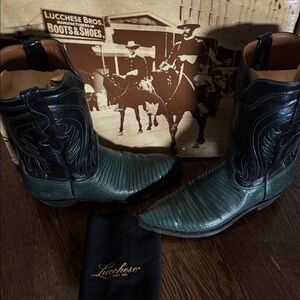 Lucchese Two-Tone Green and Black Western Cowboy Boots
